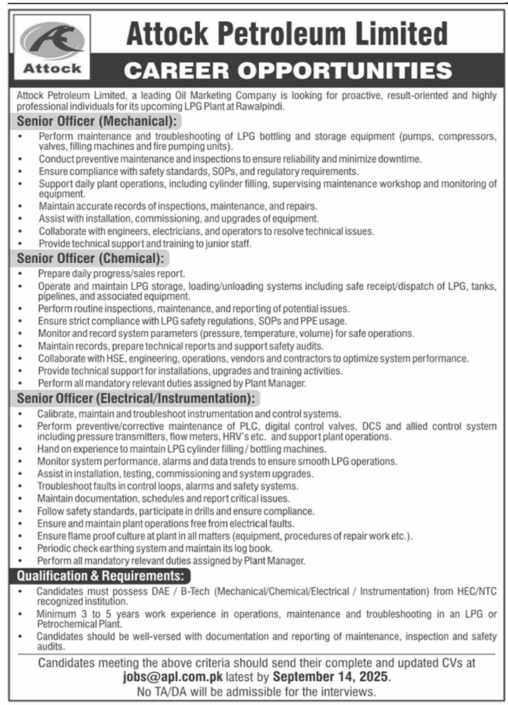 Multiple New Jobs 2025 in Attock Petroleum Limited